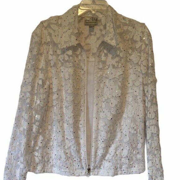 Joseph Ribkoff Womens Jacket White Zip Up Lace Seq